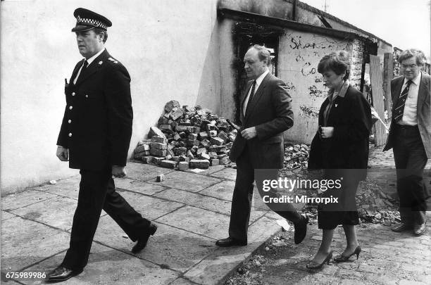 Bradford Football Ground Fire 1985 Neil Kinnock Labour Leader visits Bradford Fire Disaster with wife Glenys Kinnock.