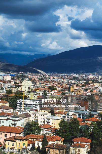 elevated view of brescia, piemonte, italy - soleggiato stock-fotos und bilder