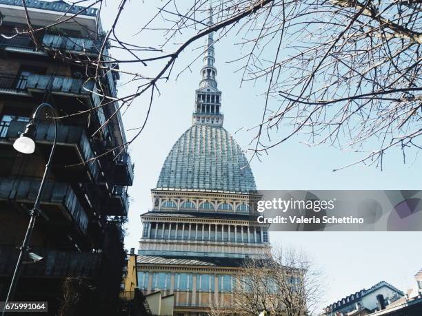 vier of mole antonelliana, turin - blu chiaro stockfoto's en -beelden