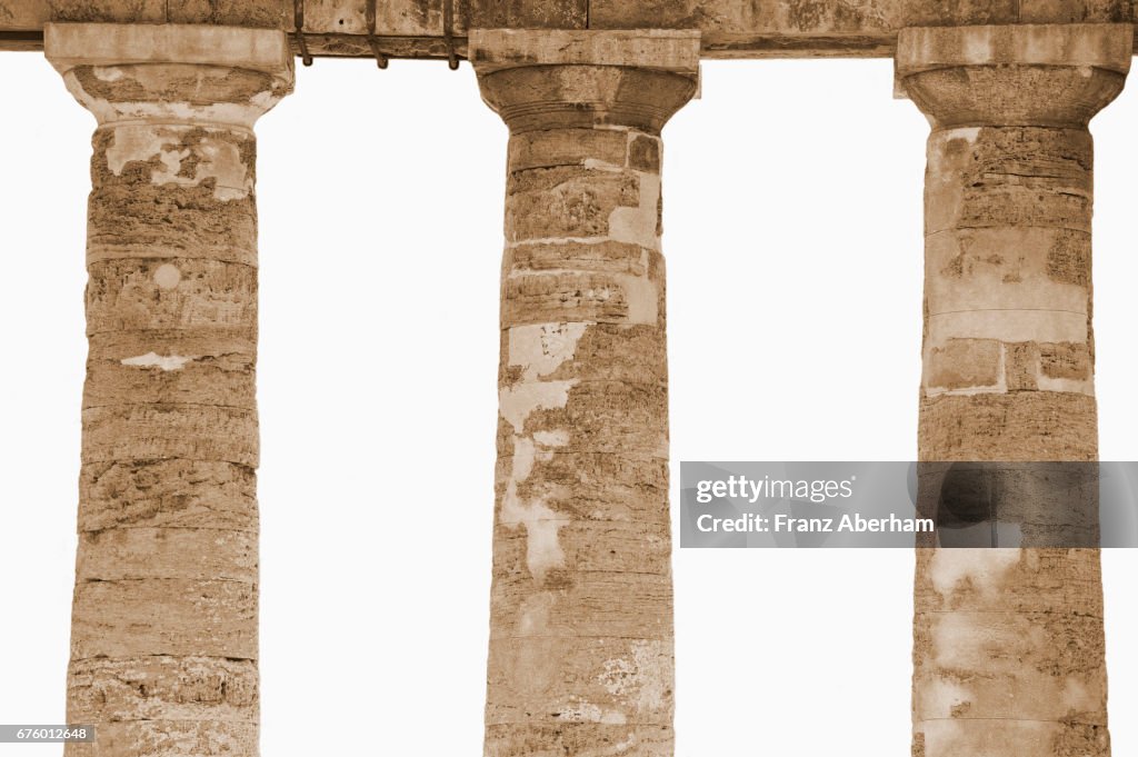 Pillars of ancient greek doric temple ruins, Segesta, Sicily, Italy