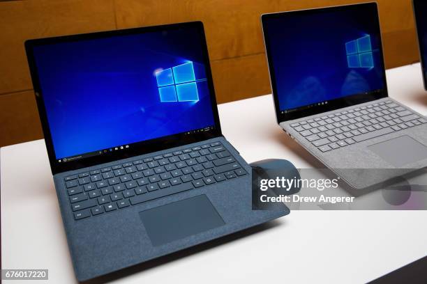 View of the new Microsoft Surface Laptop following a Microsoft launch event, May 2, 2017 in New York City. The Windows 10 S operating system is...