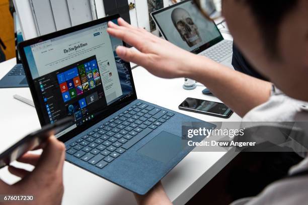 View of the new Microsoft Surface Laptop following a Microsoft launch event, May 2, 2017 in New York City. The Windows 10 S operating system is...