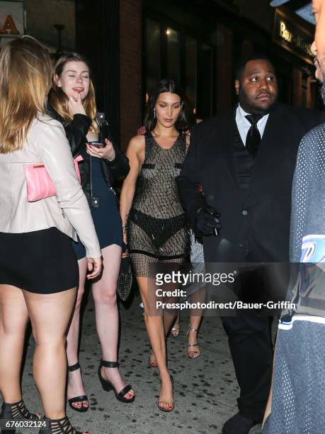 Bella Hadid is seen attending the Rei Kawakubo/Comme des Garcons: Art Of The In-Between' Costume Institute Gala - After Party on May 01, 2017 in New...