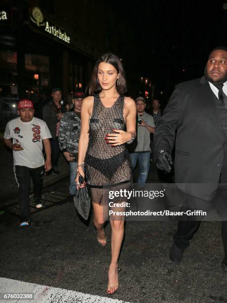 Bella Hadid is seen attending the Rei Kawakubo/Comme des Garcons: Art Of The In-Between' Costume Institute Gala - After Party on May 01, 2017 in New...