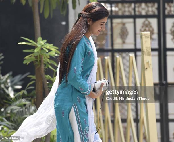 Alka Lamba leaves after the MLA feedback meeting on MCD Elections at Chief Minister’s house, on May 2, 2017 in New Delhi, India. Kejriwal met each of...