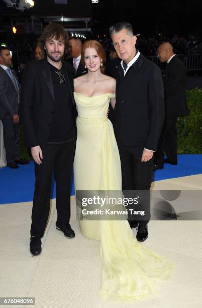 Francesco Vezzoli, Jessica Chastain and Stefano Tonchi attend the "Rei Kawakubo/Comme des Garcons: Art Of The In-Between" Costume Institute Gala at...