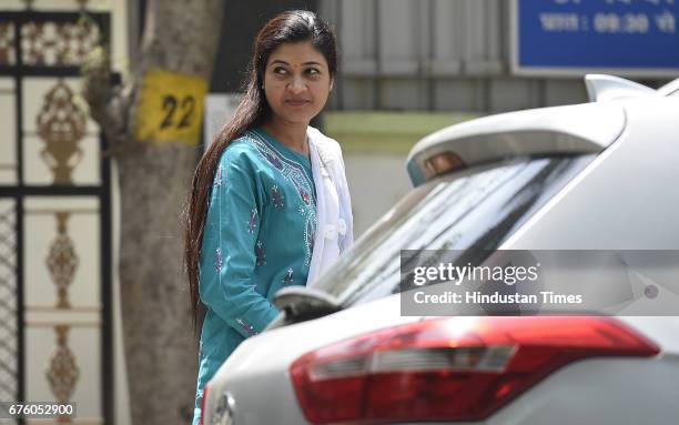 Alka Lamba leaves after the MLA feedback meeting on MCD Elections at Chief Minister’s house, on May 2, 2017 in New Delhi, India. Kejriwal met each of...