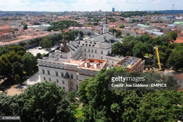 General view of the Palace of the Grand Dukes of Lithuania from the top of Gediminas' Castle