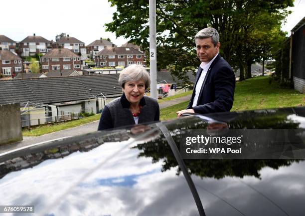 Britain's Prime Minister Theresa May during a campaign visit on May 2, 2017 in Plymouth, England. The Prime Minister is campaigning in South-West...