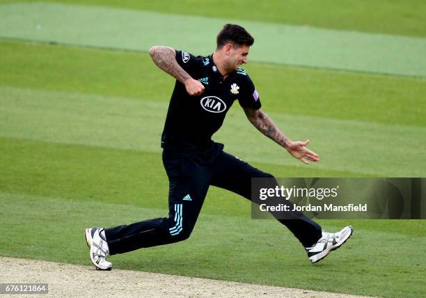 Jade Dernbach of Surrey celebrates dismissing Neil Wagner of Essex during the Royal London One-Day Cup match between Surrey and Essex at The Kia Oval...