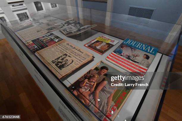 General view of American Visionary: John F. Kennedy's Life and Times exhibition at the Smithsonian American Art Museum & National Portrait Gallery on...