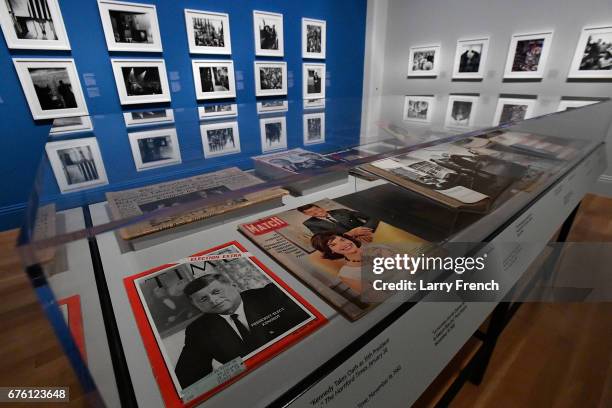 General view of American Visionary: John F. Kennedy's Life and Times exhibition at the Smithsonian American Art Museum & National Portrait Gallery on...