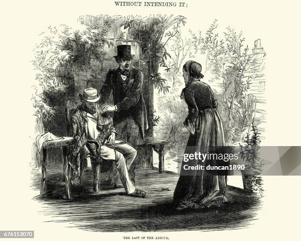 victorian couple finding a man asleep, 19th century - victorian murder stock illustrations