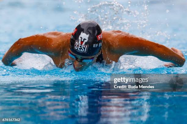 Daynara Ferreira Paula of Brazil competes in the Women's 100m Butterfly heats during Maria Lenk Swimming Trophy 2017 - Day 1 at Maria Lenk Aquatics...