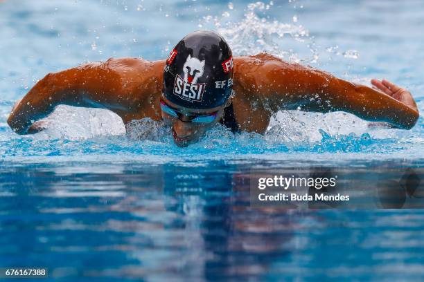 Daynara Ferreira Paula of Brazil competes in the Women's 100m Butterfly heats during Maria Lenk Swimming Trophy 2017 - Day 1 at Maria Lenk Aquatics...