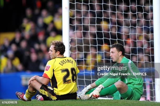 Watford's John Eustace reacts atfter putting it past his own goalkeeper to score Chelsea's secong goal of the game