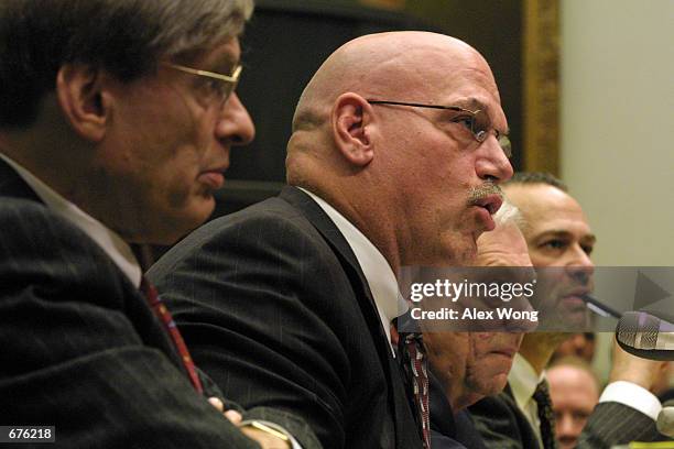 Minnesota Governor Jesse Ventura testifies as Commissioner of Major League Baseball Allan "Bud" Selig , Minnesota Twins President Jerry Bell and...