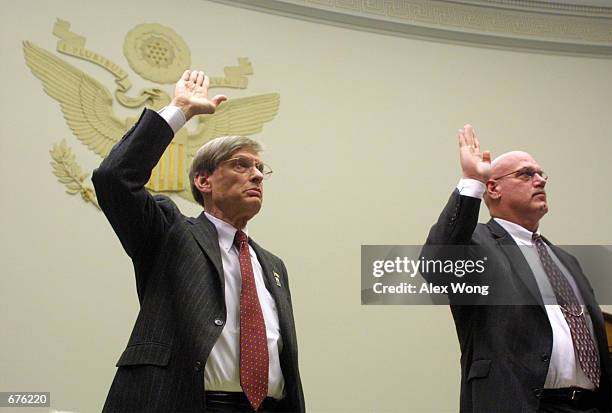 Commissioner of Major League Baseball Allan "Bud" Selig and Minnesota Governor Jesse Ventura are sworn in during a hearing on H.R. 3288, the...