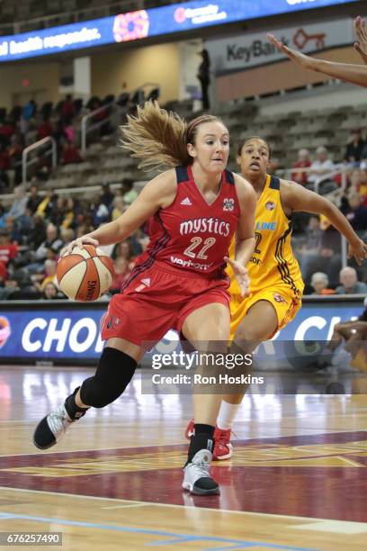 Ally Malott of the Washington Mystics handles the ball against the Indiana Fever on May 2, 2017 at Indiana Farmers Coliseum in Indianapolis, Indiana....