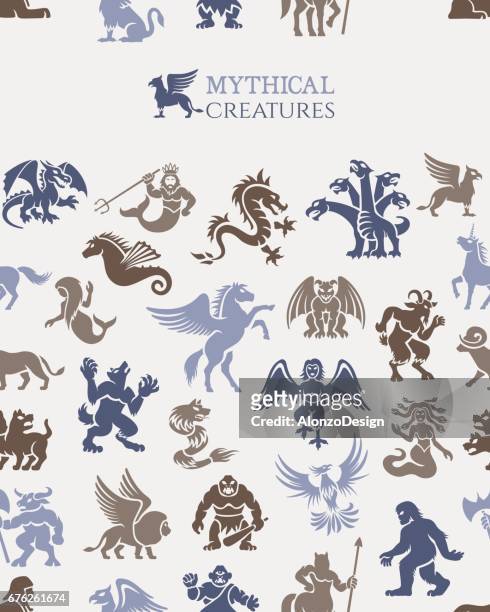 mythical seamless pattern - cerberus mythical creature stock illustrations
