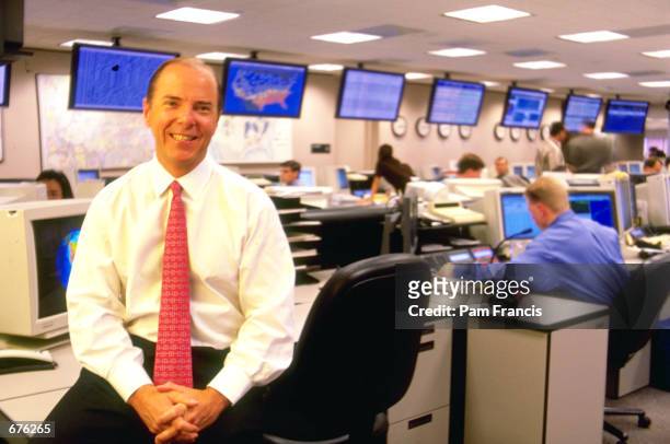 Enron Chief Executive Jeff Skilling poses together on the trading floor in March 1999 in Houston, TX. Enron filed for Chapter 11 protection December...