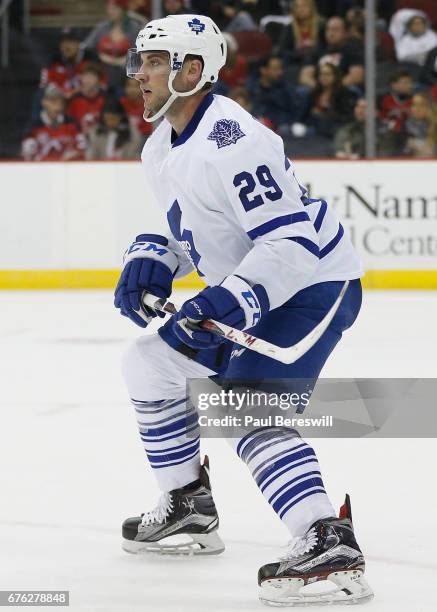 Brennan of the Toronto Maple Leafs plays in the game against the New Jersey Devils at the Prudential Center on April 9, 2016 in Newark, New Jersey.