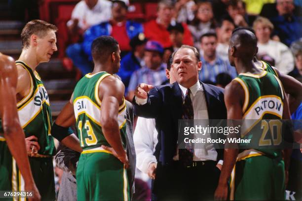 George Karl of the Seattle SuperSonics talk against the Sacramento Kings circa 1994 at Arco Arena in Sacramento, California. NOTE TO USER: User...