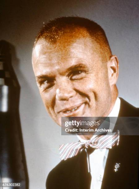 Headshot portrait of American astronaut John Glenn , Florida, 1960s. Glenn was a member of the original Mercury Seven astronauts and, during the...