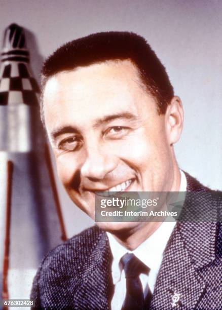 Headshot portrait of American astronaut Virgil 'Gus' Grissom , Florida, 1960s. Grissom was a member of the original Mercury Seven astronauts.