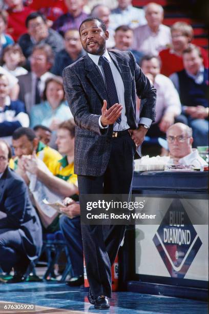Bernie Bickerstaff of the Seattle SuperSonics looks on against the Sacramento Kings circa 1988 at Arco Arena in Sacramento, California. NOTE TO USER:...