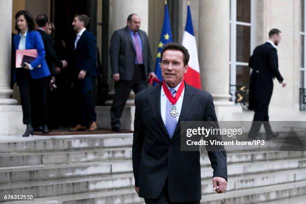 French President Francois Hollande decorated Former Governor of California and current Founding President of Regions of Climate Action Arnold...