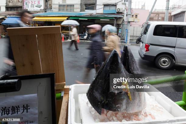 tsukiji outer market in tokyo. japan - tsukiji outer market stock pictures, royalty-free photos & images