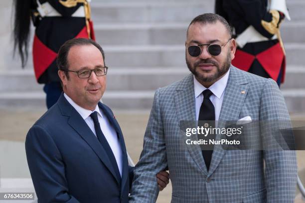 King Muhammad VI and Francois Hollande In Paris, France, on May 2, 2017.