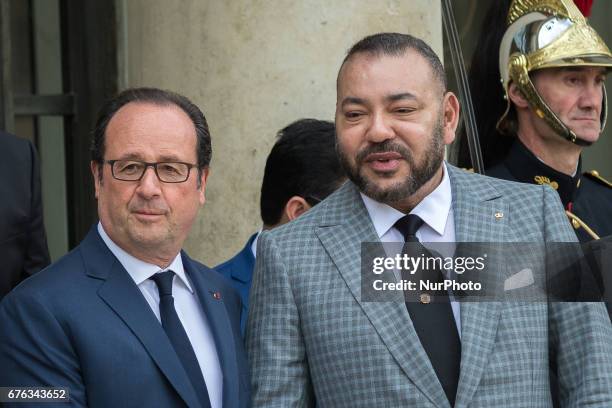 Francois Hollande, King Muhammad VI In Paris, France, on May 2, 2017.