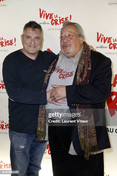 Actors Jean-Marie Bigard and Jean-Claude Dreyfus attend "Vive La Crise" Paris Premiere at Cinema Max Linder on May 2, 2017 in Paris, France.