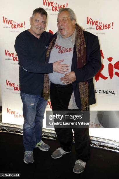 Actors Jean-Marie Bigard and Jean-Claude Dreyfus attend "Vive La Crise" Paris Premiere at Cinema Max Linder on May 2, 2017 in Paris, France.