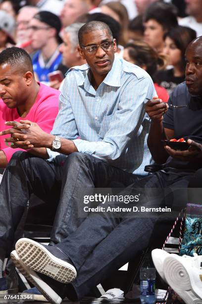Former NBA player, Charles Smith attends Game Seven of the Western Conference Quarterfinals between the Utah Jazz and the LA Clippers during the 2017...