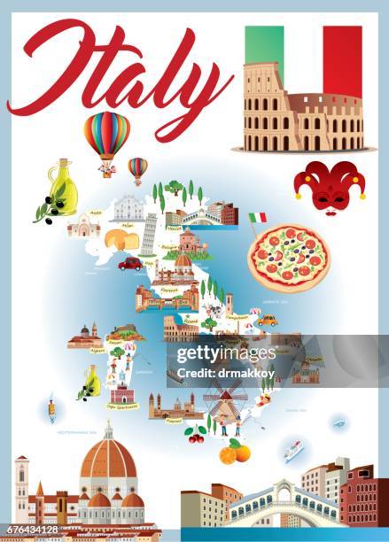 stockillustraties, clipart, cartoons en iconen met cartoon kaart van italië - bologna