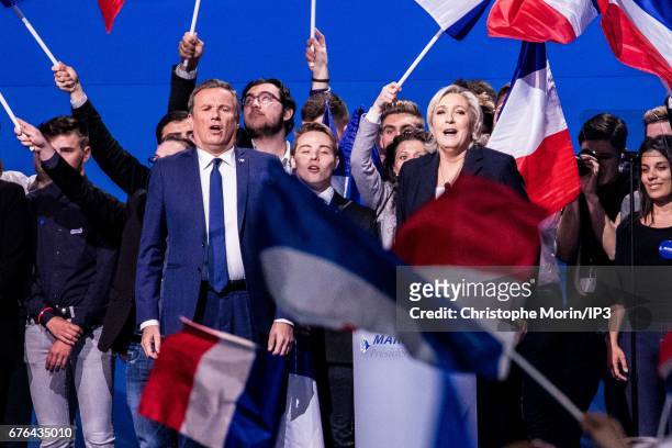 Marine Le Pen , National Front Party Leader and presidential candidate holds a Campaign meeting with Nicolas Dupont Aignan , Leader of the...