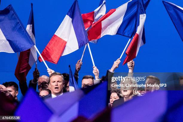 Marine Le Pen , National Front Party Leader and presidential candidate holds a Campaign meeting with Nicolas Dupont Aignan , Leader of the...