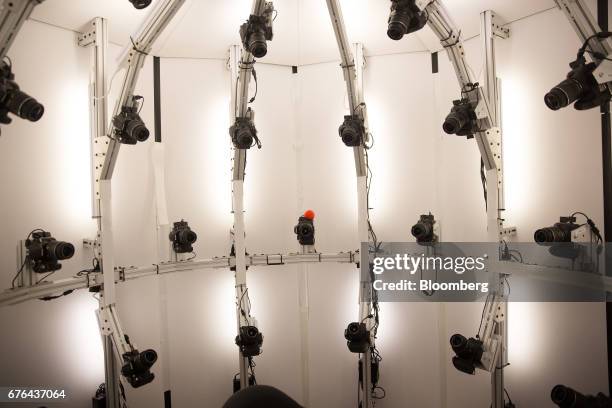 Cameras are seen in a photographic object mapping chamber at the hardware lab of the Microsoft Corp. Main campus in Redmond, Washington, U.S., on...
