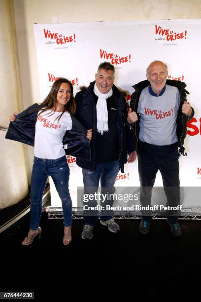Actors Emmanuelle Boidron, Jean-Marie Bigard and Rufus attend the "Vive la Crise" Paris Premiere at Cinema Max Linder on May 2, 2017 in Paris, France.