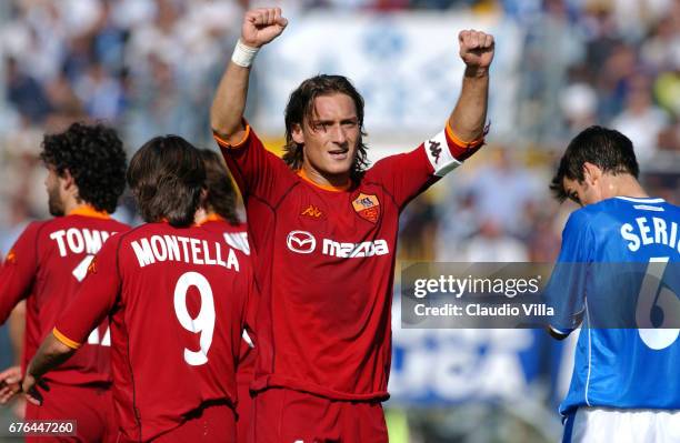 Francesco Totti of Roma celebrates during the Serie A 4th round league match played between BRESCIA and ROMA at the M. RIGAMONTI stadium in Brescia,...