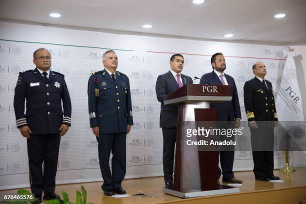 Director of the Criminal Investigation Agency, Omar Garcia speaks during a press conference to announce the capture of Damaso Lopez, nicknamed "El...
