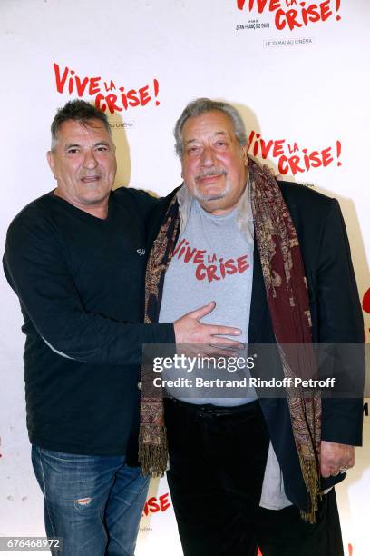 Actors Jean-Marie Bigard and Jean-Claude Dreyfus attend the "Vive la Crise" Paris Premiere at Cinema Max Linder on May 2, 2017 in Paris, France.