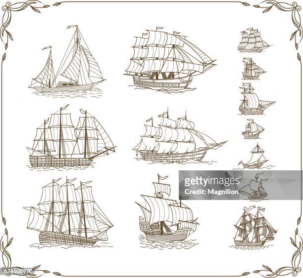舊帆船船塗鴉集 - old frigate 幅插畫檔、美工圖案、卡通及圖標