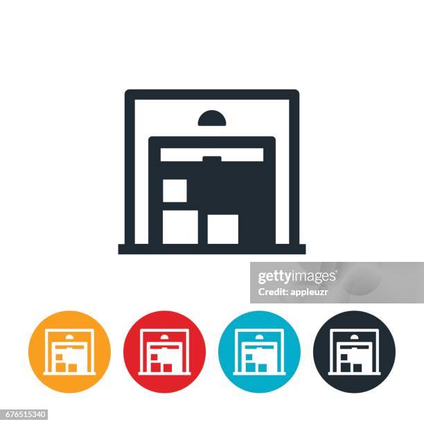 storage unit with boxes icon - storage unit door stock illustrations