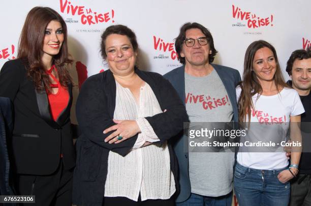 Sophie Vouzelaud, Isabelle de Hertogh, Director Jean-Francois Davy and Emmanuelle Boidron attend the "Vive La Crise" Paris Premiere at Cinema Max...