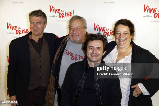 Philippe Caroit, Jean-Claude Dreyfus, Franck Molinaro and Isabelle de Hertogh attend "Vive La Crise" Paris Premiere at Cinema Max Linder on May 2,...