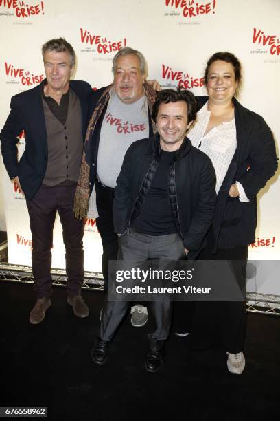 Philippe Caroit, Jean-Claude Dreyfus, Franck Molinaro and Isabelle de Hertogh attend "Vive La Crise" Paris Premiere at Cinema Max Linder on May 2,...